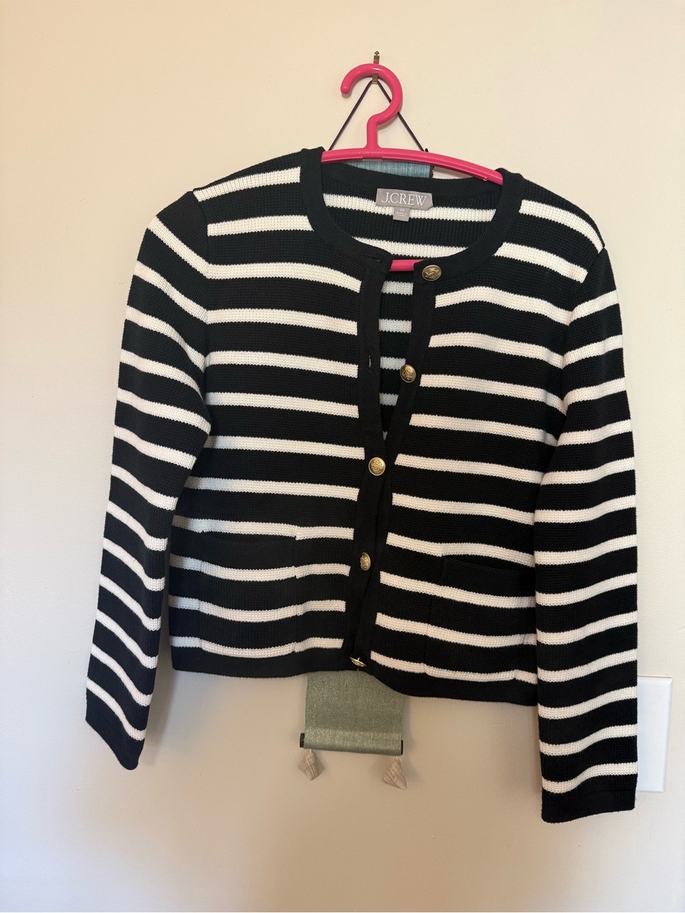 J. Crew Black & White Striped Knit Cardigan Jacket